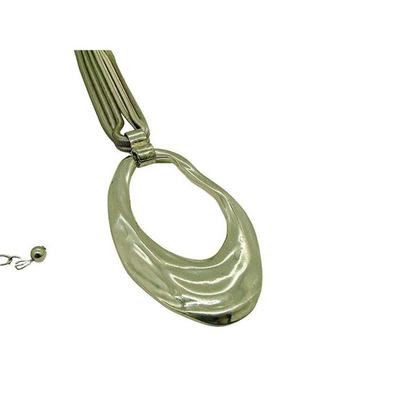 Chicos Multistrand Necklace Abstract Large Oval Pendant 40" Adjustable Gold Tone - Picture 3 of 9